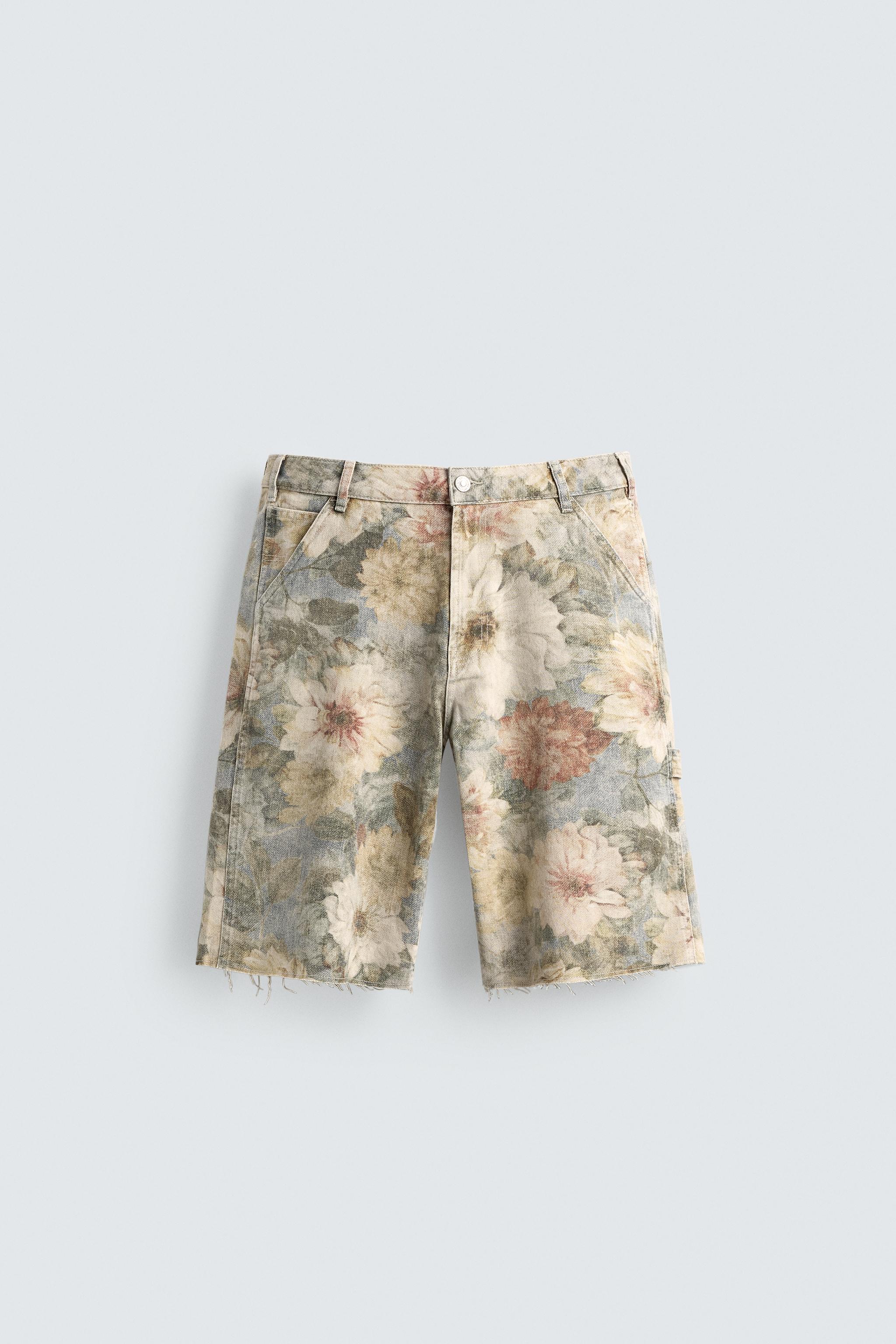 WASHED FLORAL PRINT RELAXED FIT SHORTS